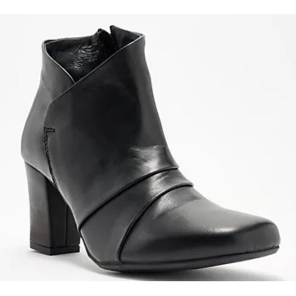 New Miz Mooz Haydin Leather Block Heel Side Zip Boots Black EU 41 US 9.5-10